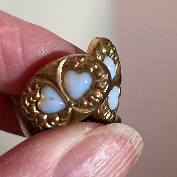 Antique Victorian Rolled Rose Gold Art deco double Opal Heart Cuff links - Picture 13 of 16